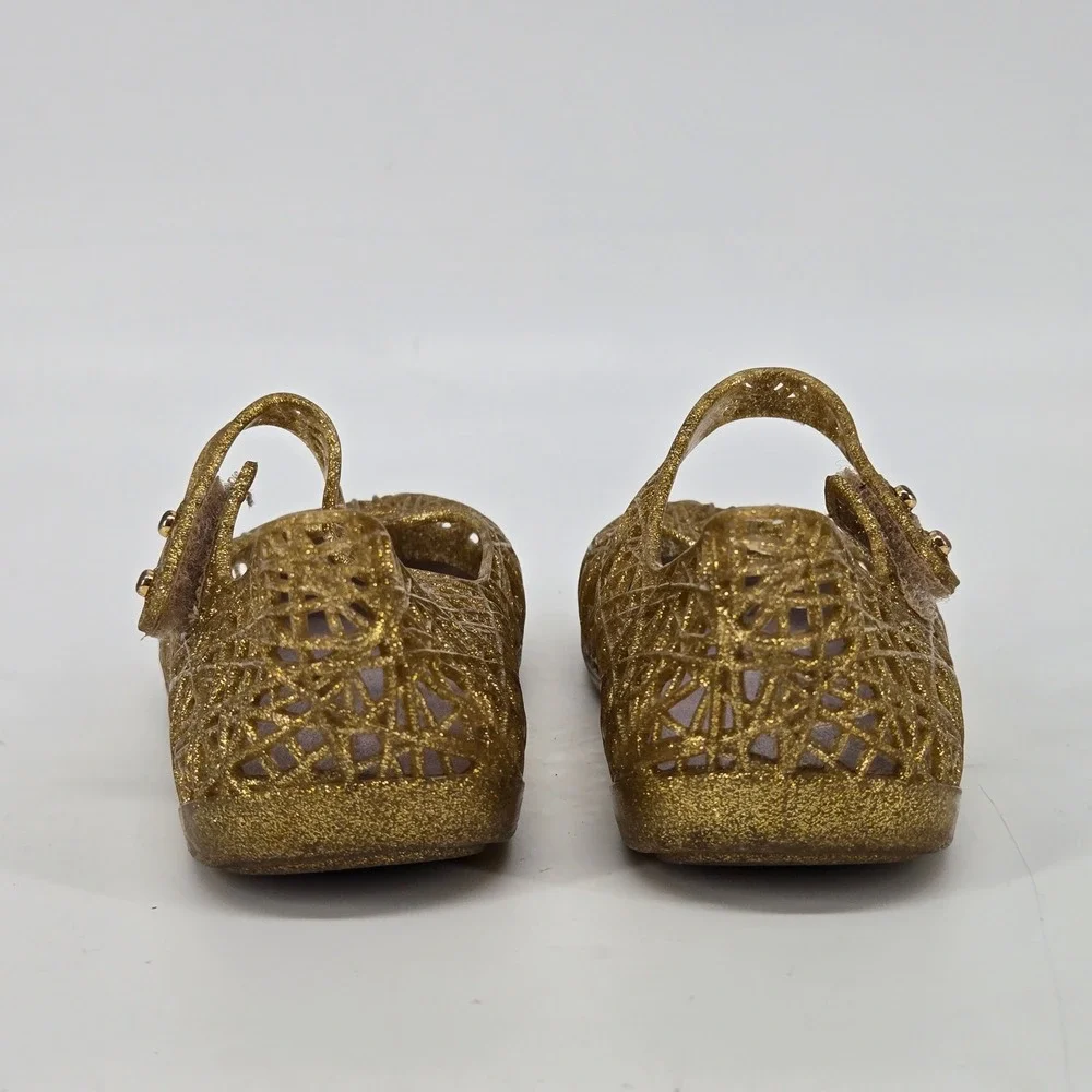Mini Melissa Campana Zig Zag Gold Glitter Jelly Mary Jane Shoes Size 10 Toddler